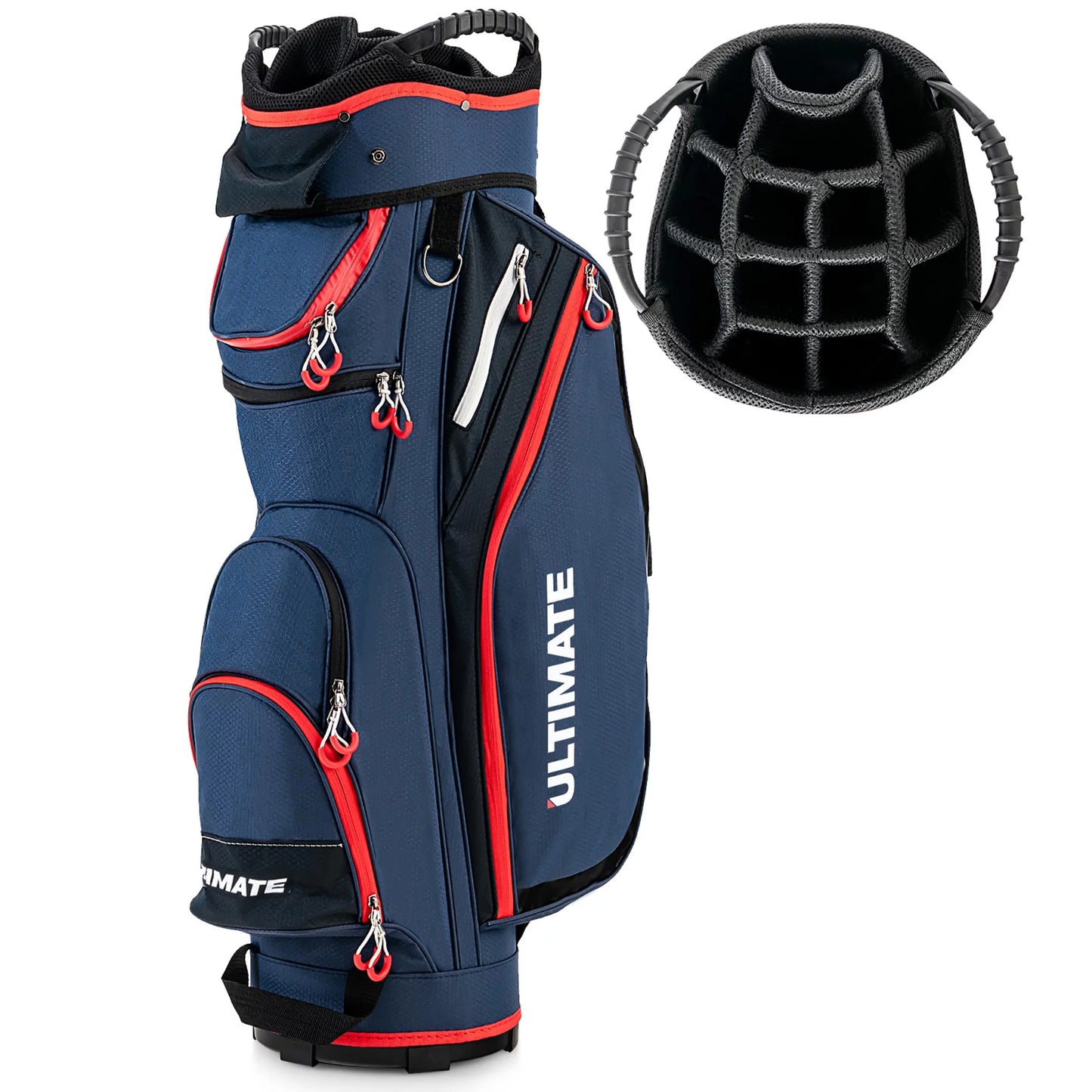 9.5" Golf Cart Bag W/14 Divider Rain Hood Cooler Bag 8 Pockets