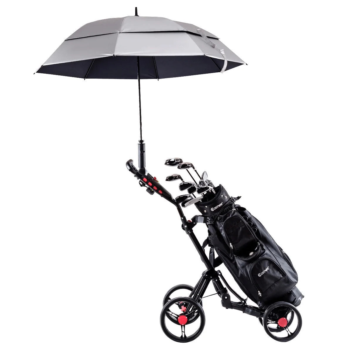 Folding 4 Wheel Golf Pull Push Cart Trolley Club Umbrella Scorecard Drink Holder