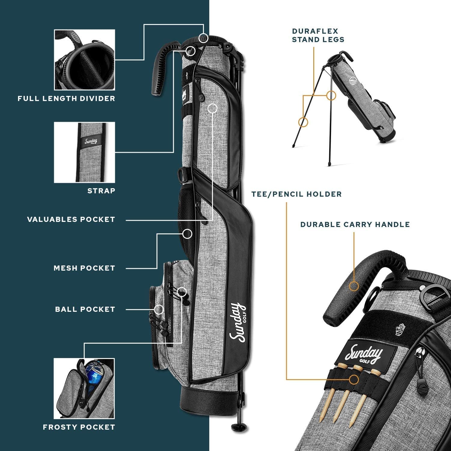 Sunday Golf Loma Bag - Lightweight Sunday Golf Bag with Strap and Stand – Easy to Carry Pitch N Putt Golf Bag – Golf Stand Bag for the Driving Range, Par 3 and Executive Courses, 31 Inches Tall