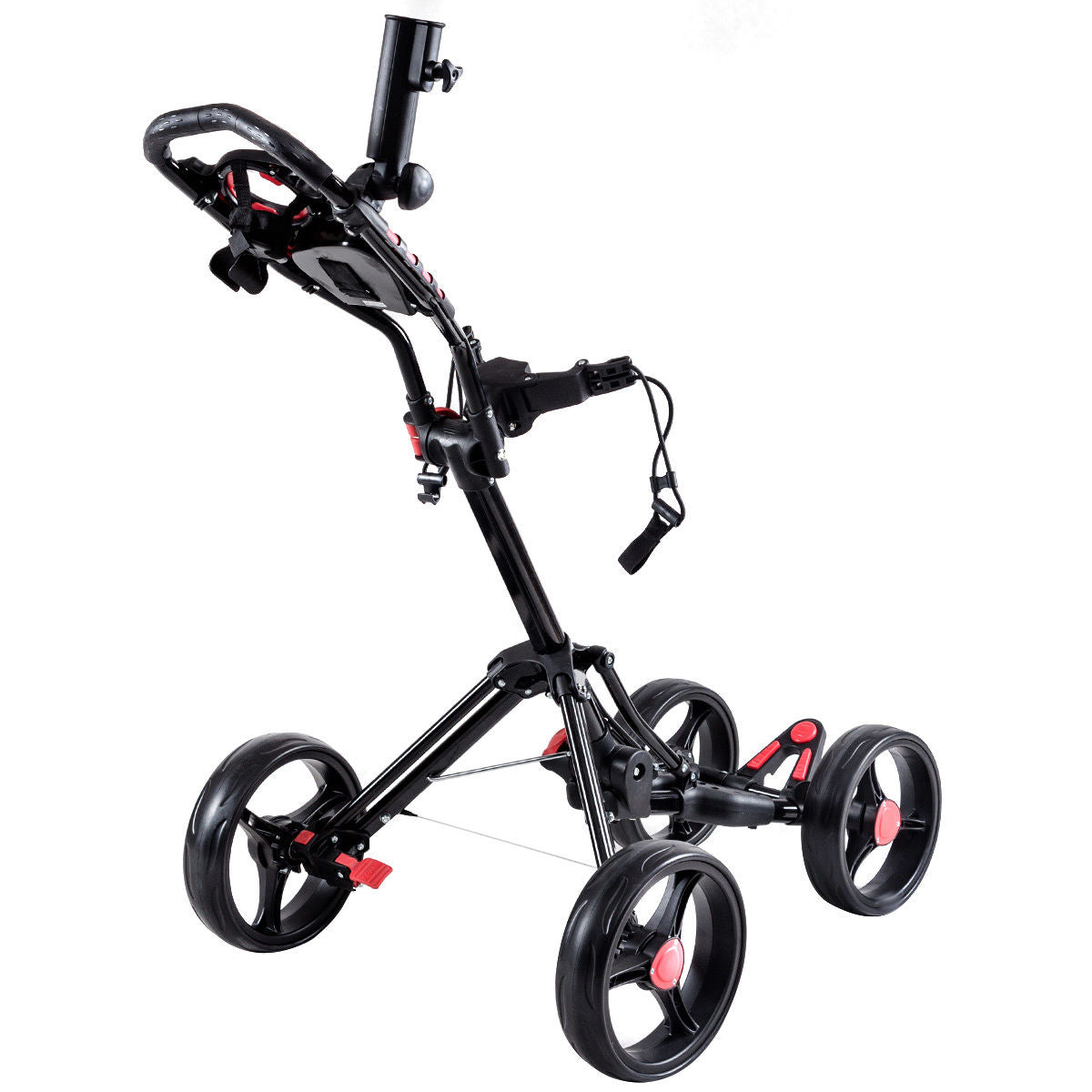 Folding 4 Wheel Golf Pull Push Cart Trolley Club Umbrella Scorecard Drink Holder
