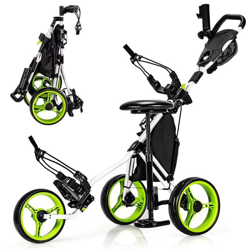 3 Wheel Folding Golf Push Cart with Seat Scoreboard and Adjustable Handle