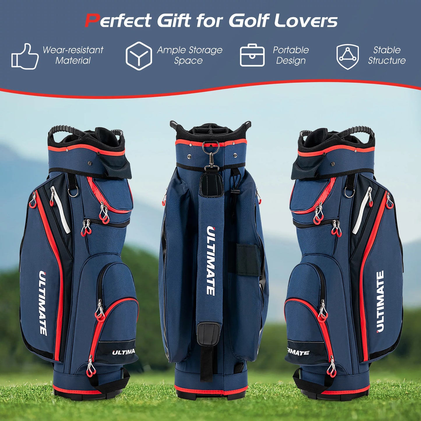 9.5" Golf Cart Bag W/14 Divider Rain Hood Cooler Bag 8 Pockets