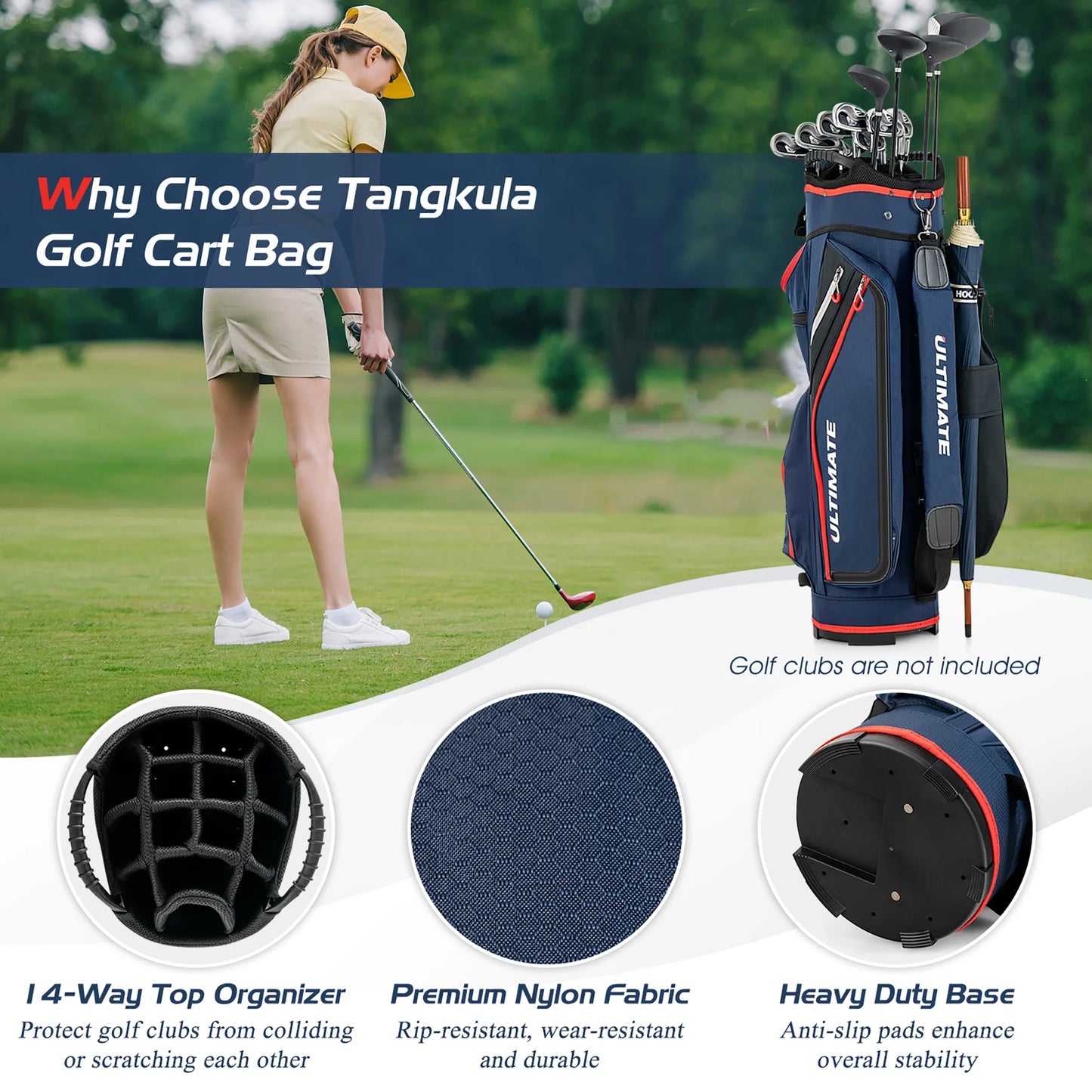 9.5" Golf Cart Bag W/14 Divider Rain Hood Cooler Bag 8 Pockets
