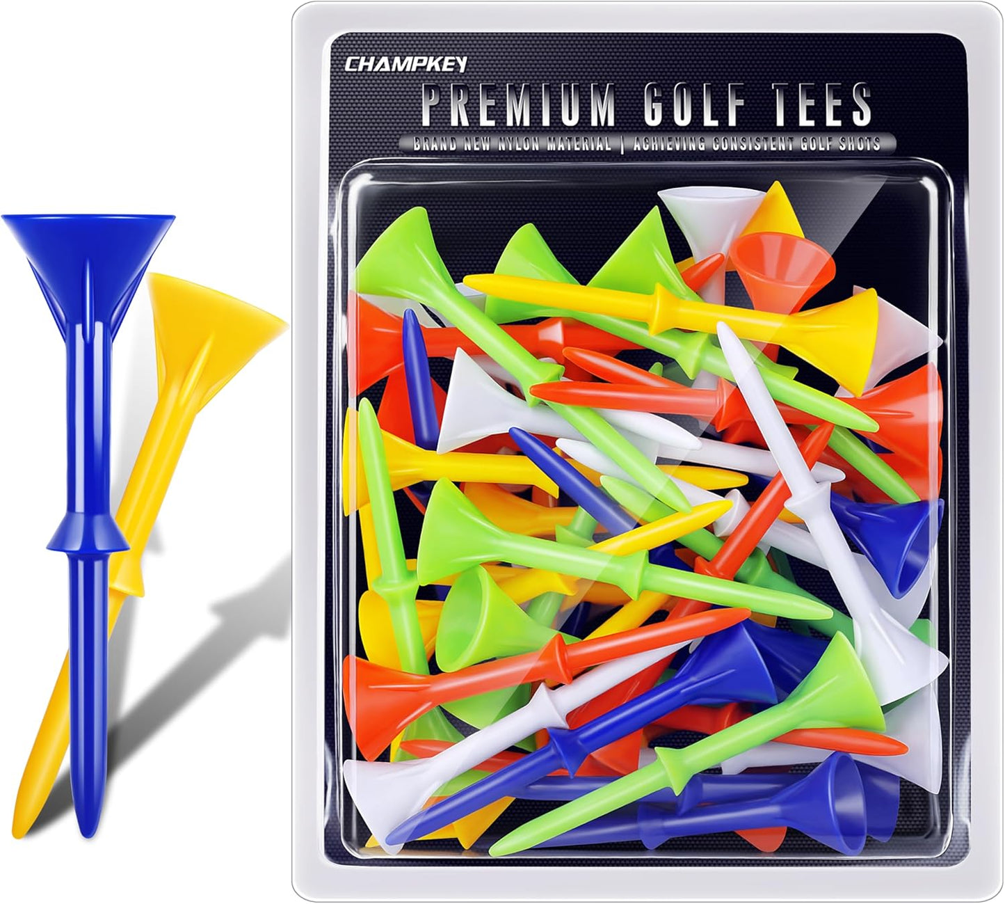 CHAMPKEY 3-1/4" Premium Plastic Golf Tees|Excellent Durability and Stability Tees | Choose between 25 Pack and 50 Pack