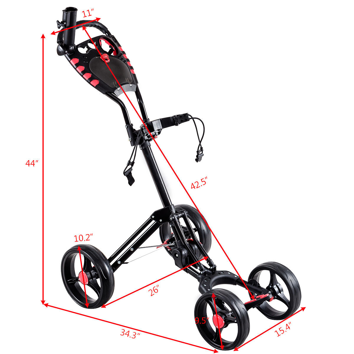 Folding 4 Wheel Golf Pull Push Cart Trolley Club Umbrella Scorecard Drink Holder