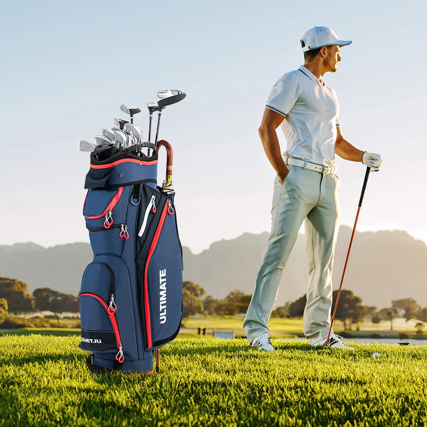 9.5" Golf Cart Bag W/14 Divider Rain Hood Cooler Bag 8 Pockets