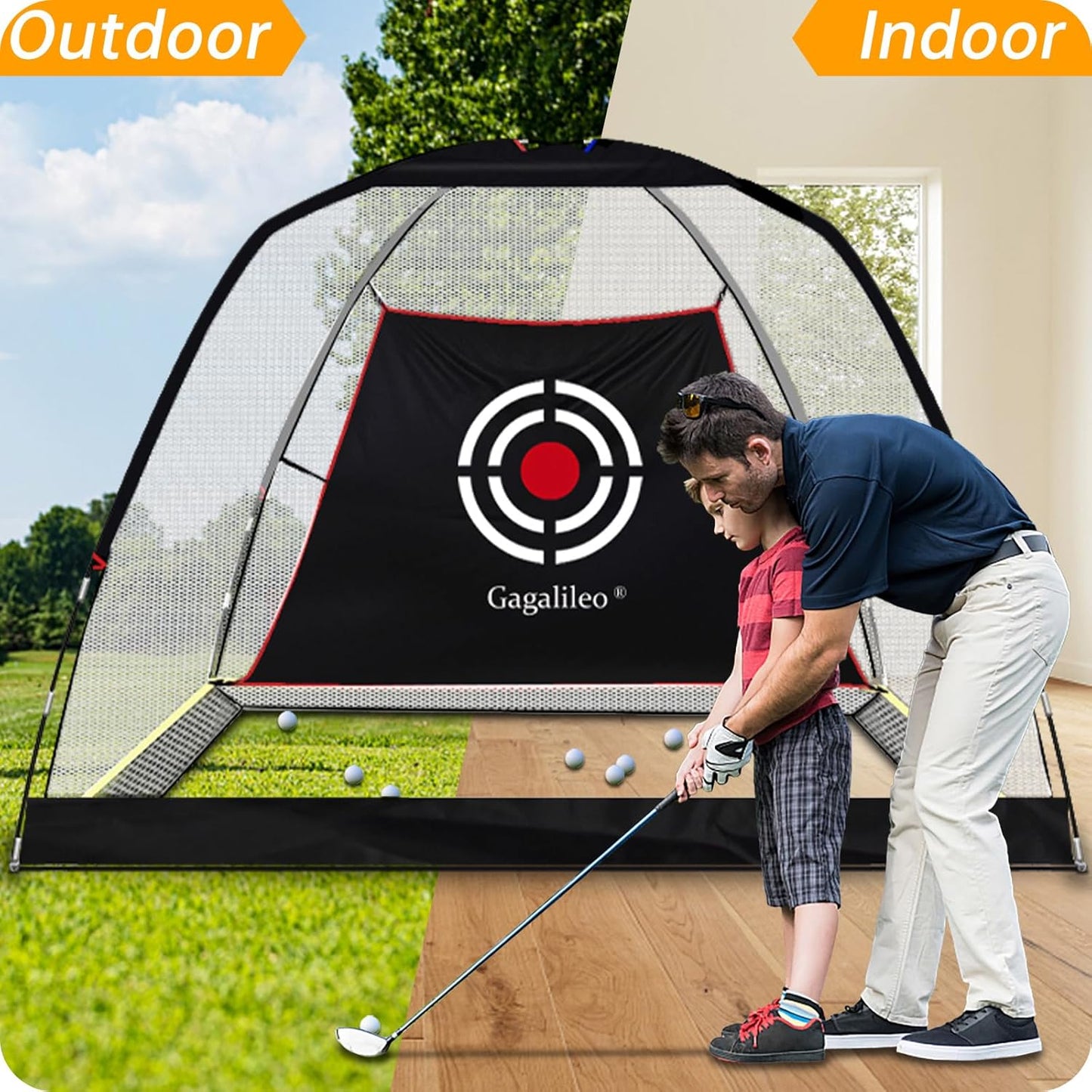 Golf Hitting Practice Nets for Backyard Driving Heavy Duty Men Real Indoor Golf Balls Hitting Pitching Driving Nets for Indoor Outdoor Garage Use Golfing Swing Training Impact Cages with Frame and Net