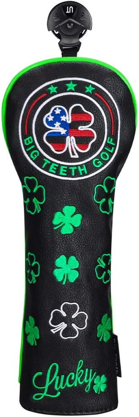 Golf Head Covers Driver Hybrid Fairway Cover Golf Club Protector Lucky Clover and USA Pattern Black (Driver Cover)