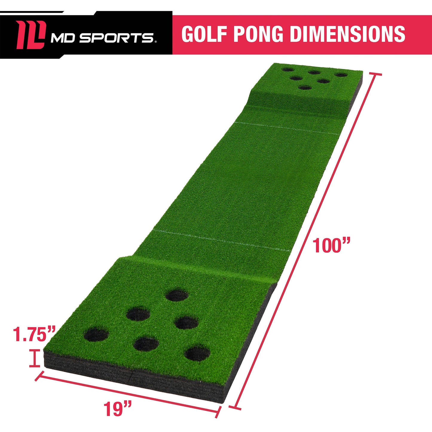 Golf Pong Game Set,100Inch,Green,Includes 2 Putters and 4 Balls.