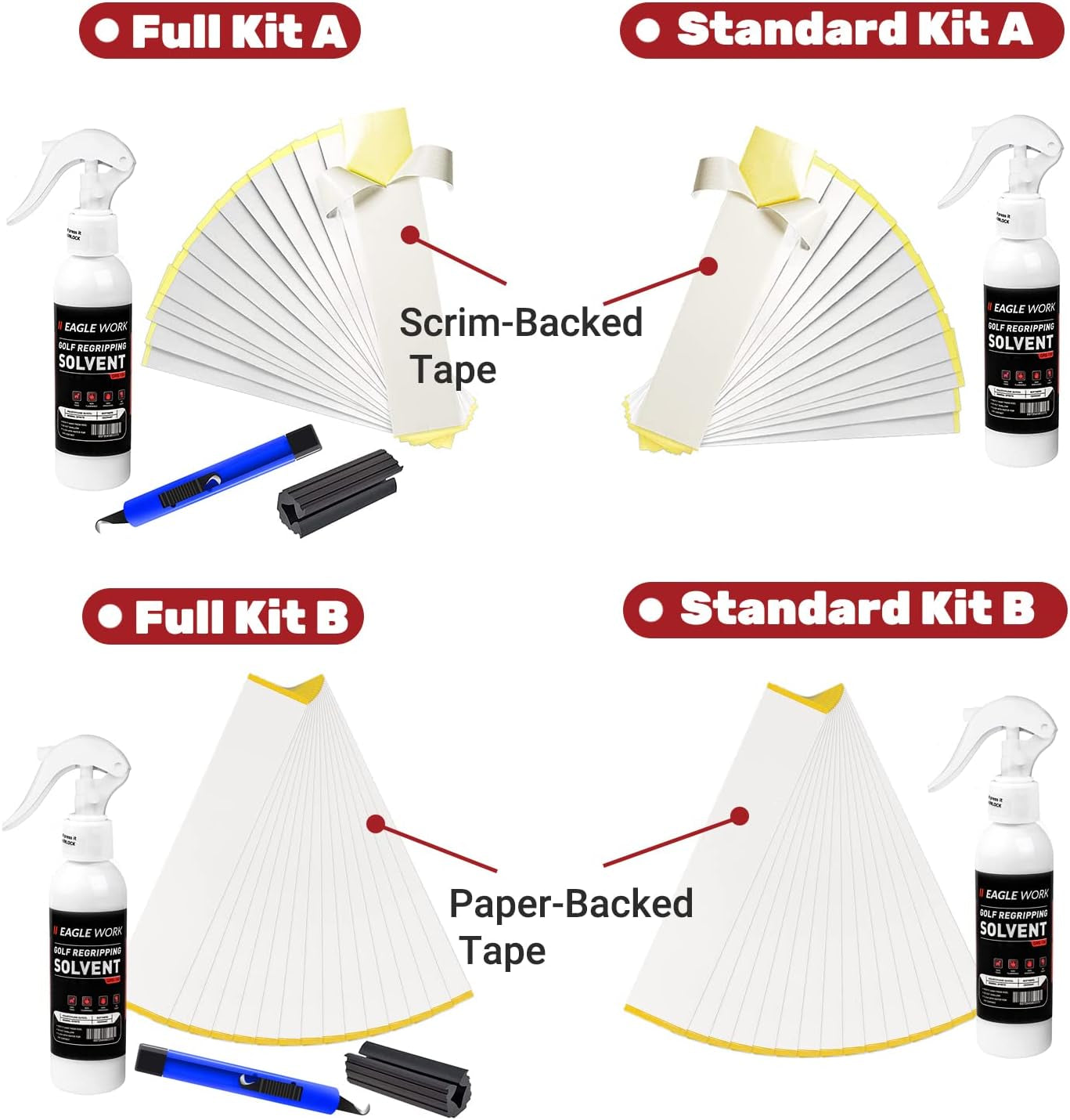 Golf Grip Repair Kits for Regripping Golf Clubs - Inlcudes Hook Knife, 15 Professional Tapes, 5 Oz Solvent and Rubber Vise Clamp(All Repair Kits)