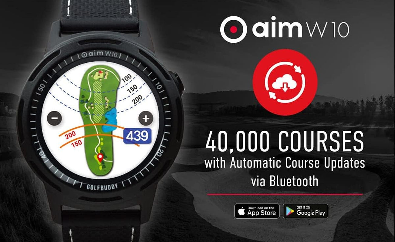 Aim W10 GPS Watch Aim W10 Golf GPS Watch with Red/White/Blue Wristband, Black, Medium