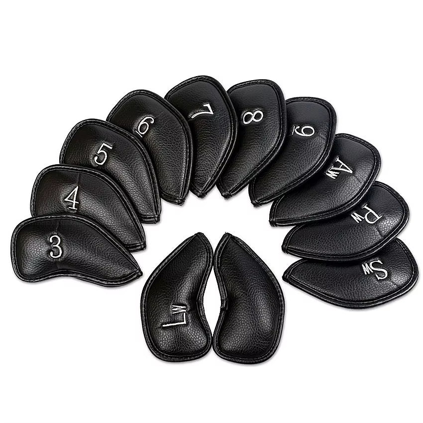 12Pcs / Set Thick Synthetic Leather Golf Iron Head Covers Set Headcover Fit All Brands for Callaway Ping Taylormade Cobra Etc