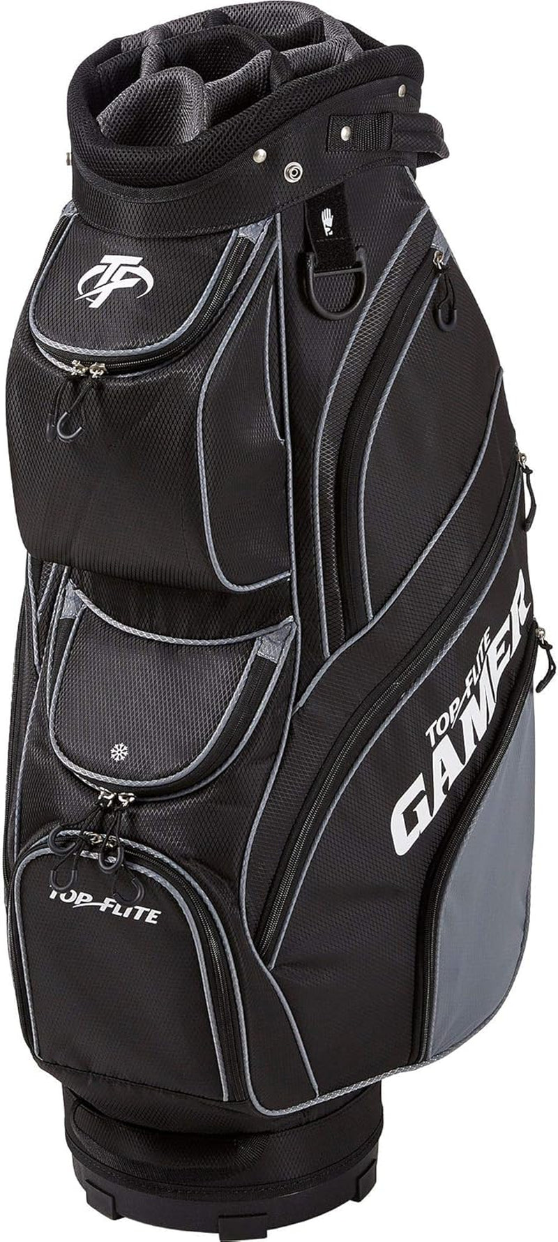 2019 Top-Flite Gamer Golf Cart Bag 14-Way Top 9 Pockets Mesh Carry Strap Beverage Cooling (Black)