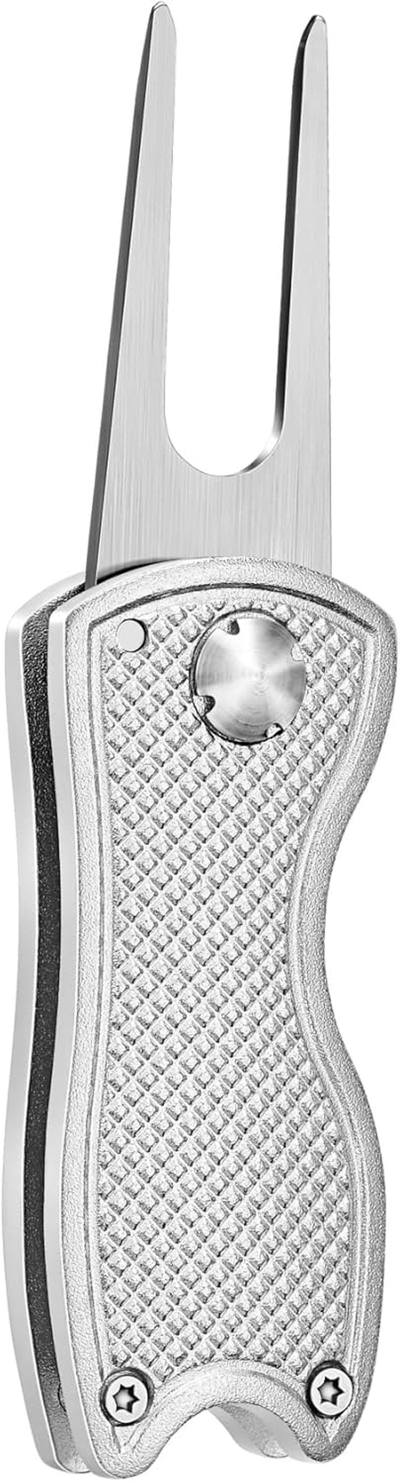 Golf Divot Repair Tool, All Metal Foldable Divot Tool with Pop-Up Button & Magnetic Ball Marker