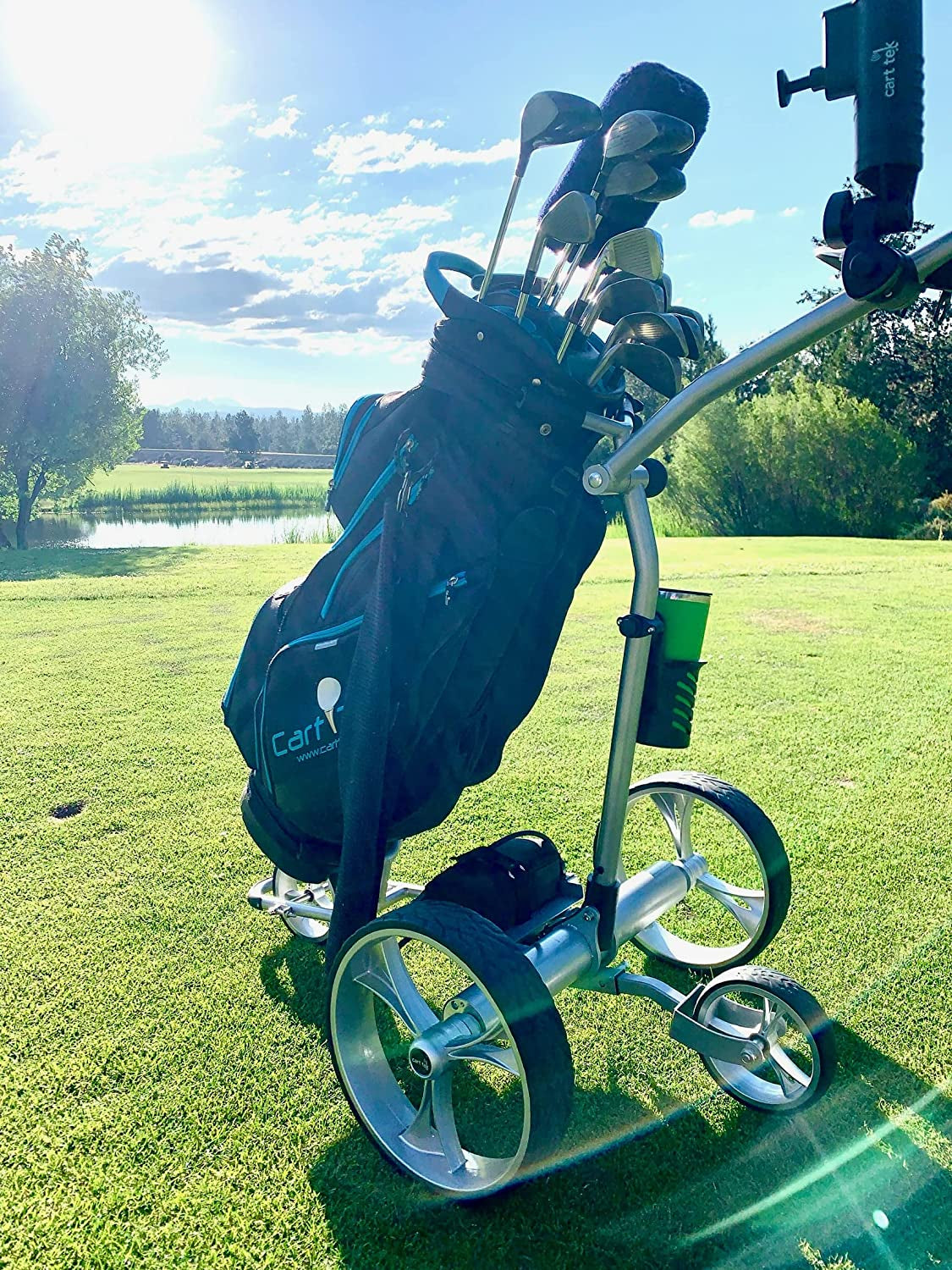 Yellowstone Electric Golf Caddie: Lithium Power for 27 Holes, Dual Motors, Upgradeable Remote, Free Accessories, Quick Setup, Black/Silver Options