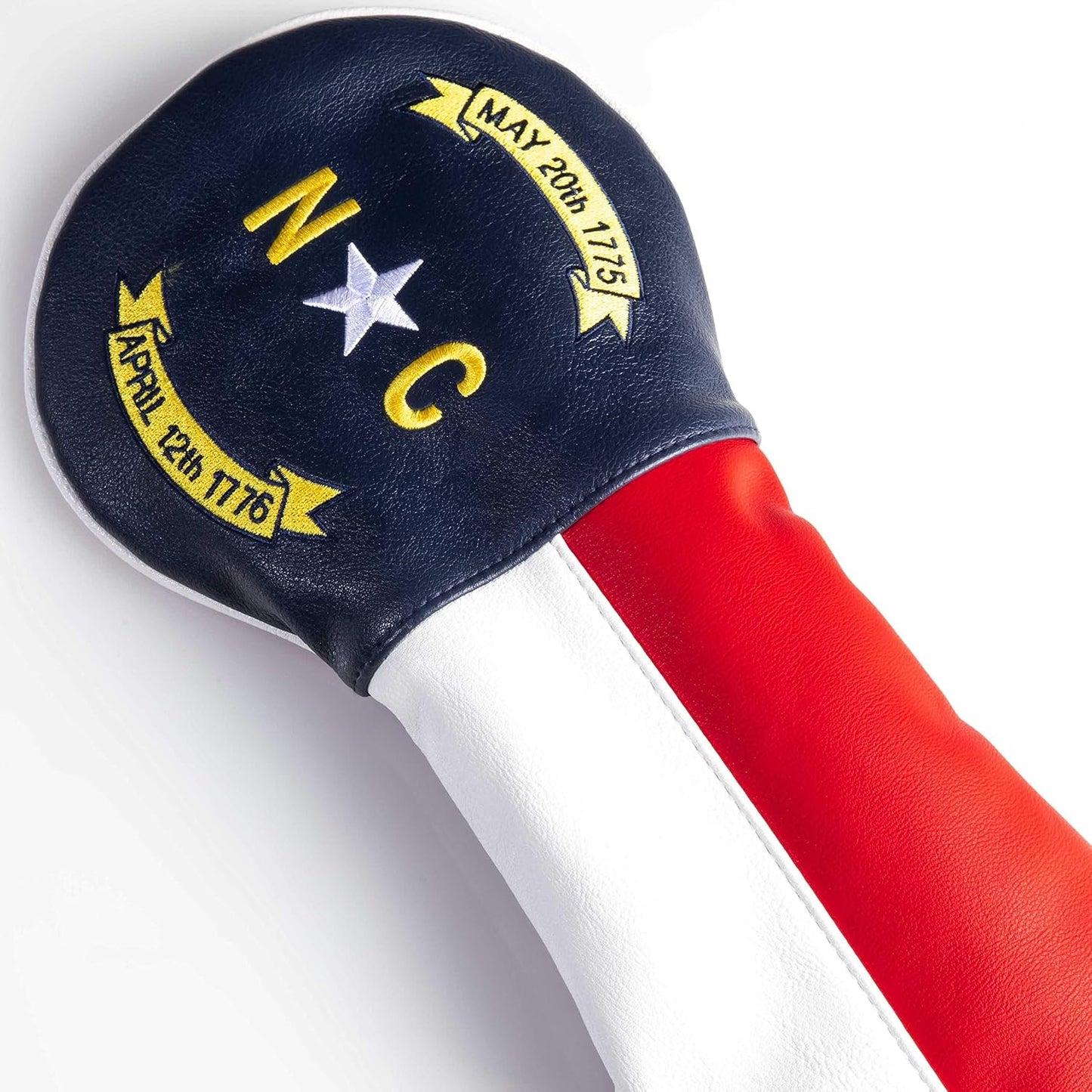 Pins & Aces North Carolina Tribute Premium Golf Club Head Cover - Premium, Hand-Made Leather Headcover - NC Flag Styled, Tour Quality Golf Club Cover - Style & Customize Your Golf Bag