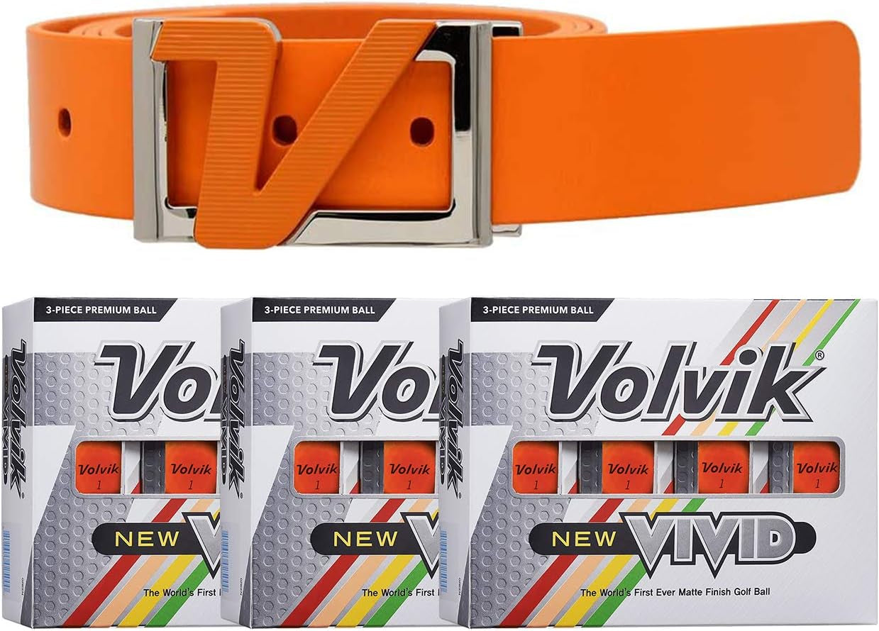 Volvik New Vivid 3-Piece High Visibility Premium Matte Finish Color Golf Balls 3 Dozen (36 Balls) Bundle with Genuine Italian Leather White Color Belt.