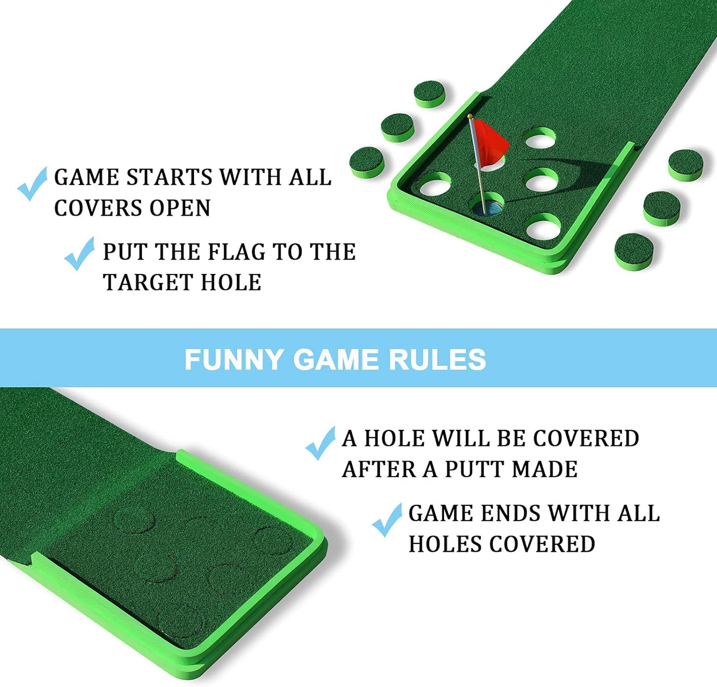 Golf Pong Game Set Putting Mat Indoor & Outdoor Golf Putters Putting Green Practice Training Aid Golf Gifts for Home, Office, Backyard