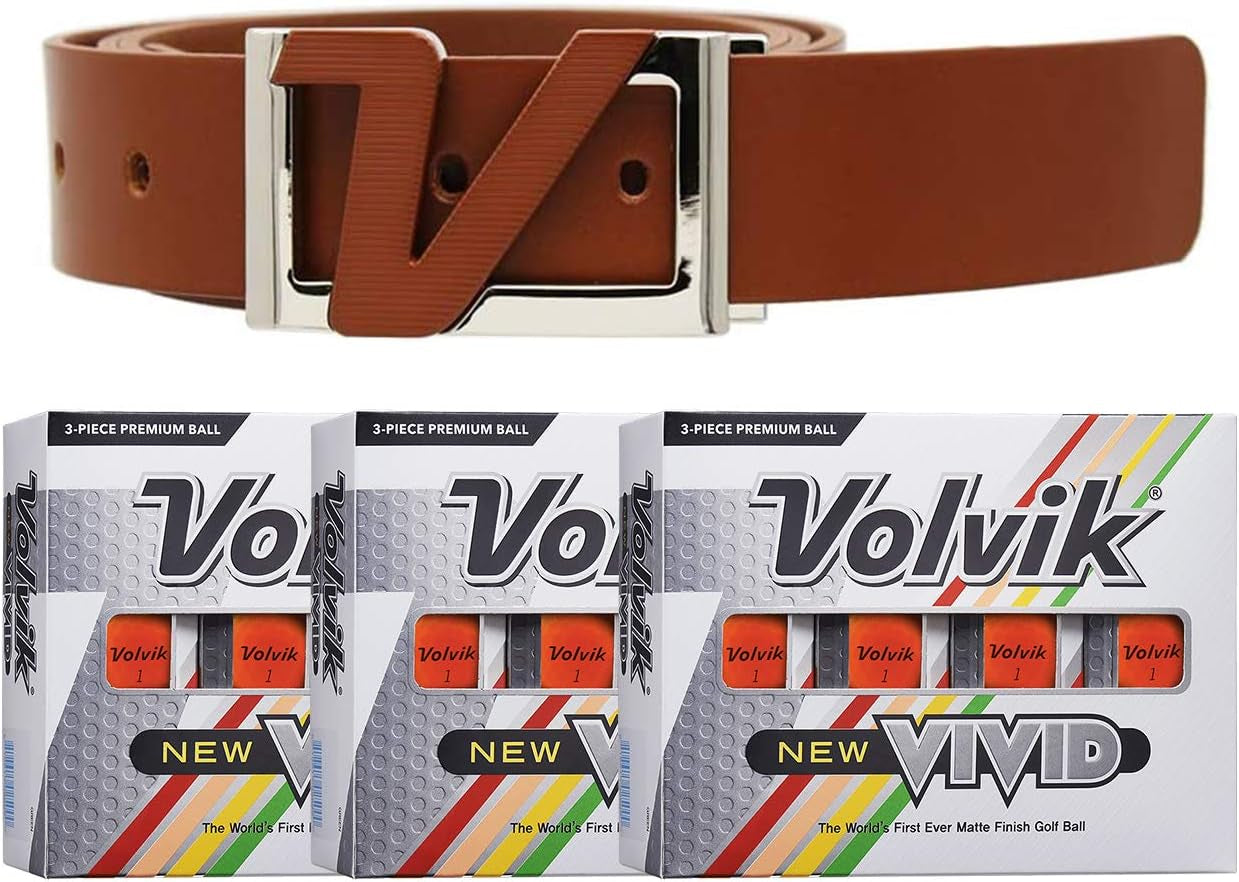 Volvik New Vivid 3-Piece High Visibility Premium Matte Finish Color Golf Balls 3 Dozen (36 Balls) Bundle with Genuine Italian Leather White Color Belt.