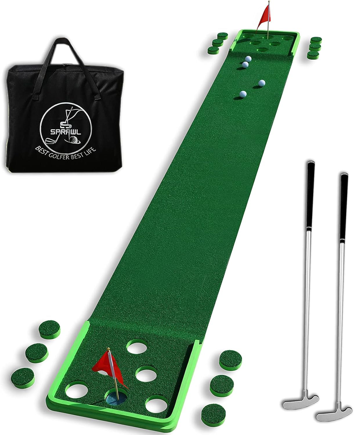 Golf Pong Game Set Putting Mat Indoor & Outdoor Golf Putters Putting Green Practice Training Aid Golf Gifts for Home, Office, Backyard