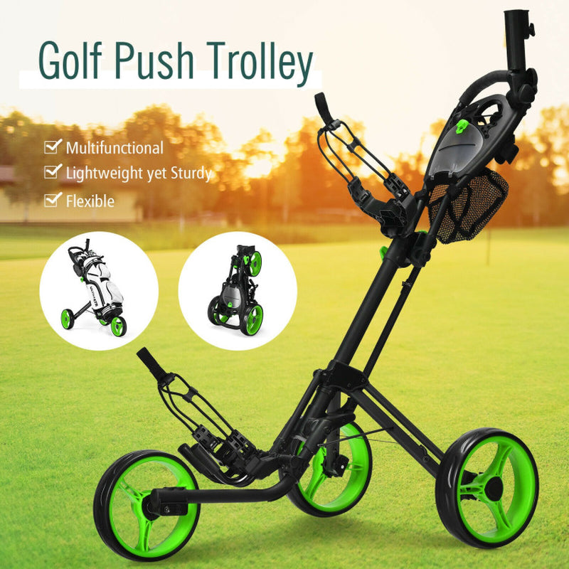 3 Wheel Folding Golf Push Cart with Brake Scoreboard Adjustable Handle