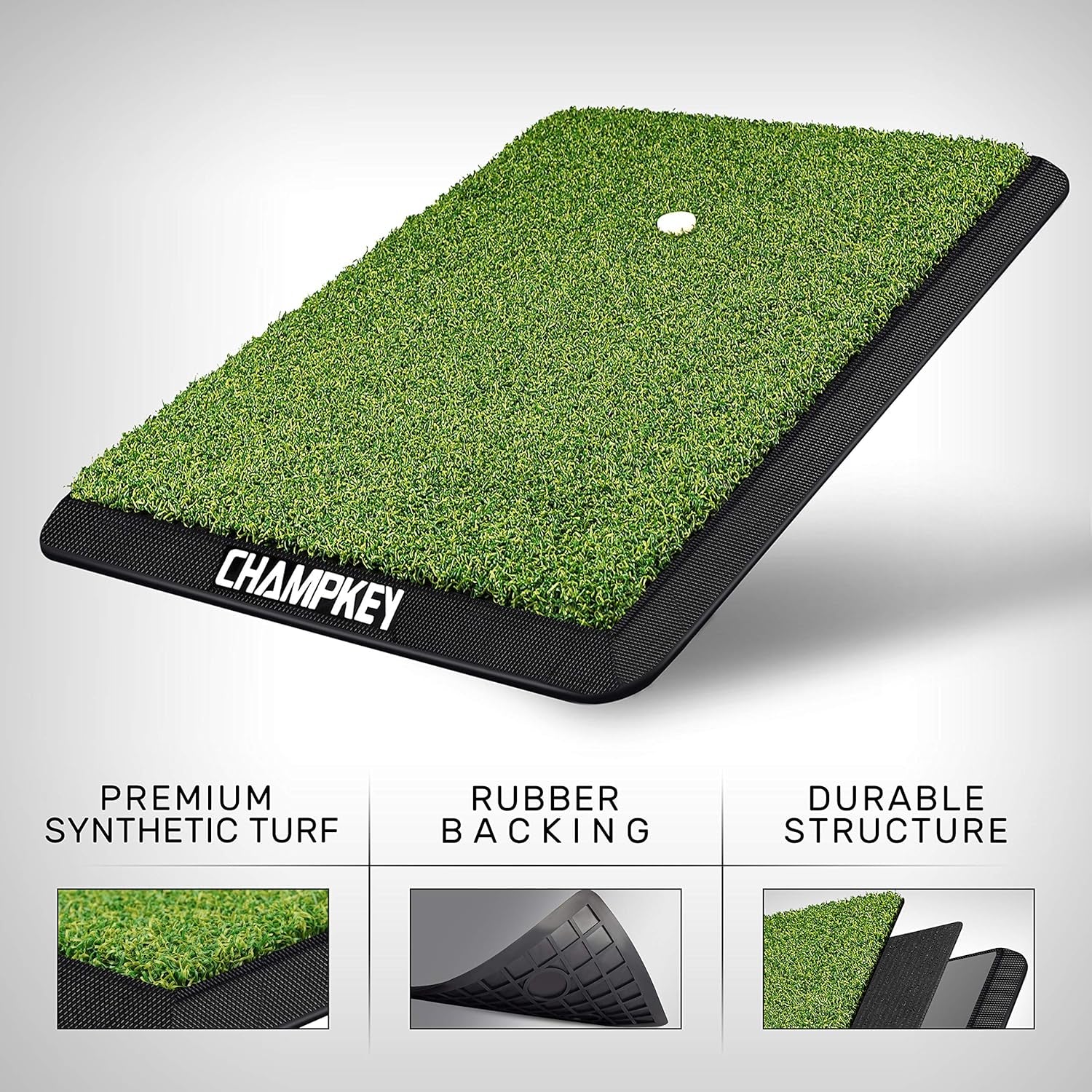 Premium Synthetic Turf Golf Hitting Mat | Heavy Duty Rubber Base Golf Practice Mat | Come with 1 Rubber Tee and 9 Plastic Tees