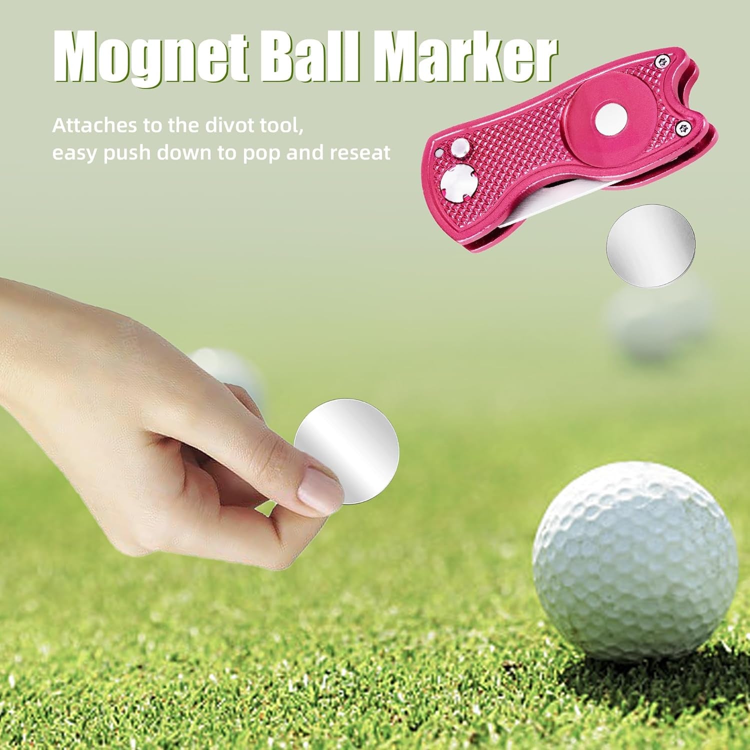 Golf Divot Repair Tool, All Metal Foldable Divot Tool with Pop-Up Button & Magnetic Ball Marker