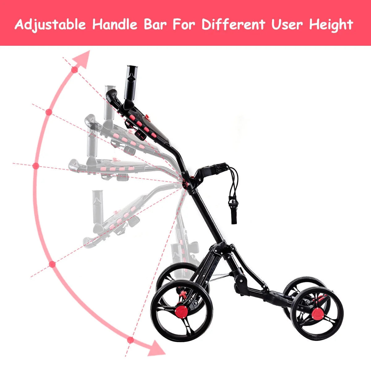 Folding 4 Wheel Golf Pull Push Cart Trolley Club Umbrella Scorecard Drink Holder