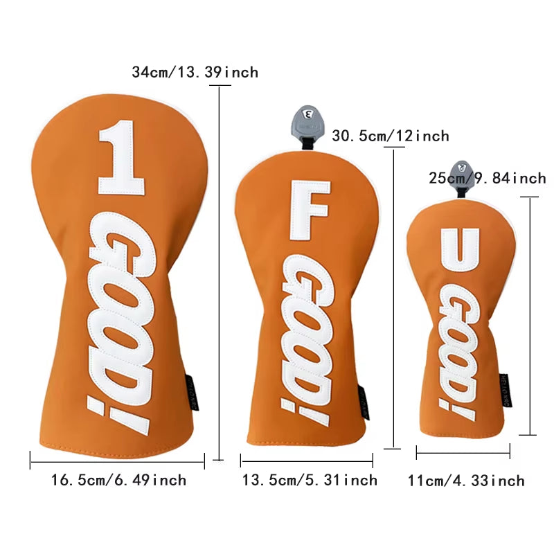 Golf Wood Head Cover PU GOOD Pattern Driver Fairway Hybrid Waterproof Durable Orange Golf Supplies Golf Head Cover Protector