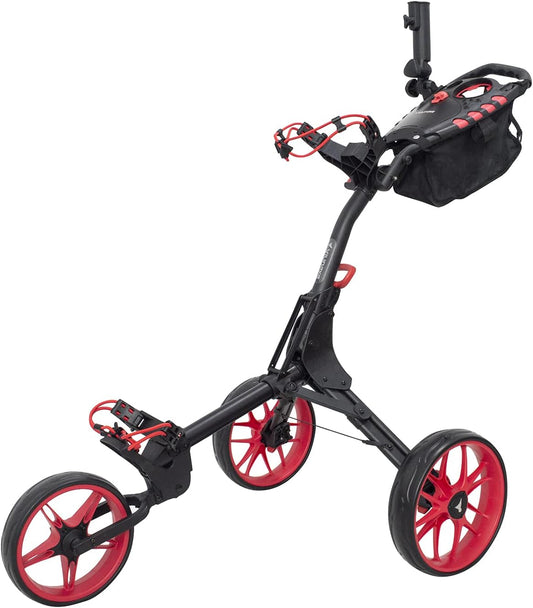 Compact Folding 3 Wheel Colf Push Cart Trolley with Foot Brake,Free Umbrella Holder, Scoreboard Bag