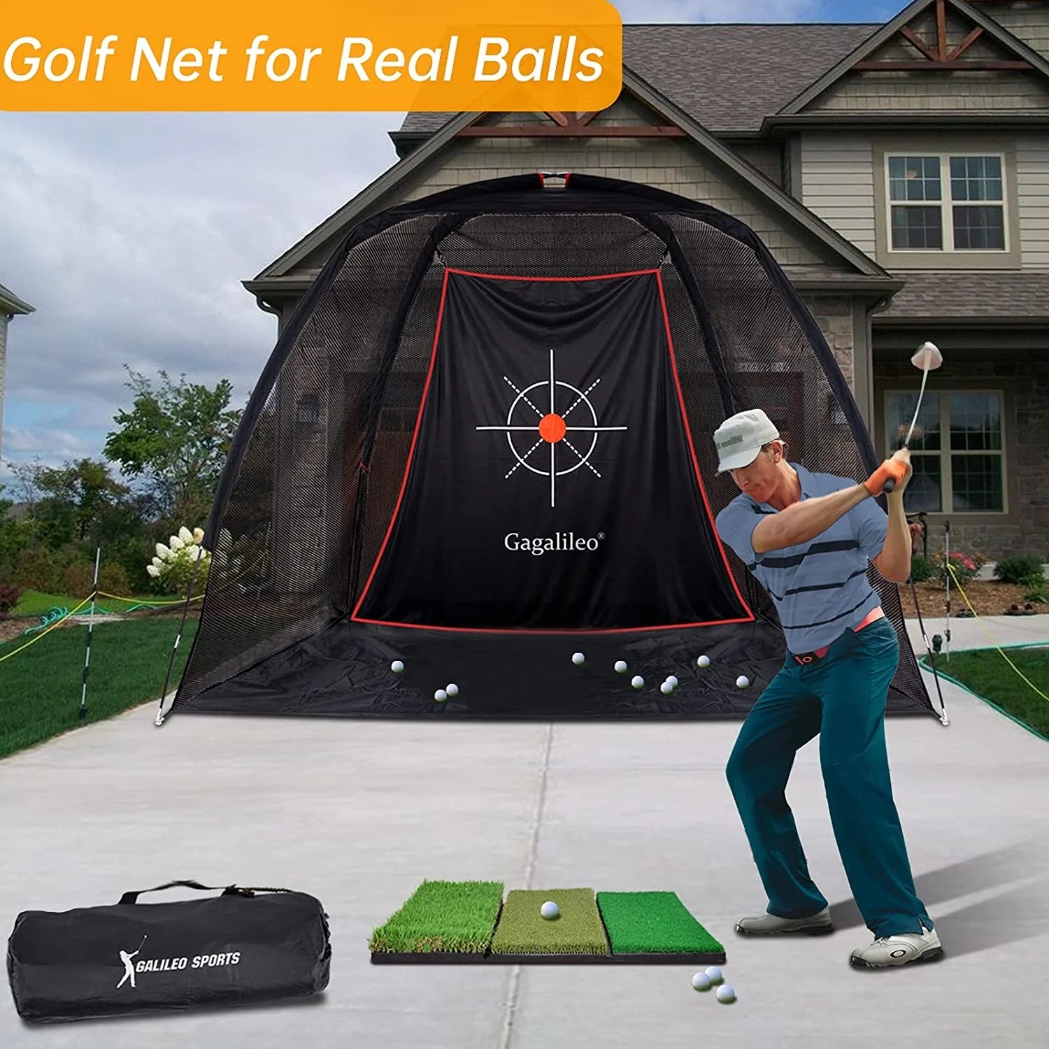 Gagalileo Golf Hitting Net - Indoor/Outdoor Practice Driving Net | 8'X 6'X 5'