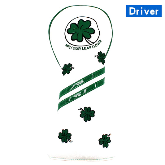 Golf Head Cover Four Leaf Clover Golf Wood Headcover for Driver Fairway Hybrid Putter PU Leather Waterproof Black White Covers