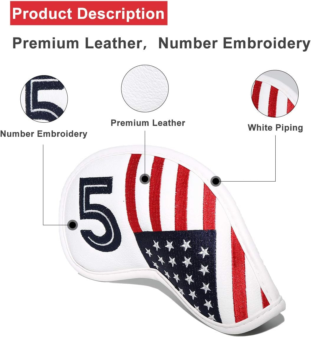 Golf Iron Head Covers Set Iron Headcover Wedge Cover Golf Iron Club Cover USA American Flag for PXG0311