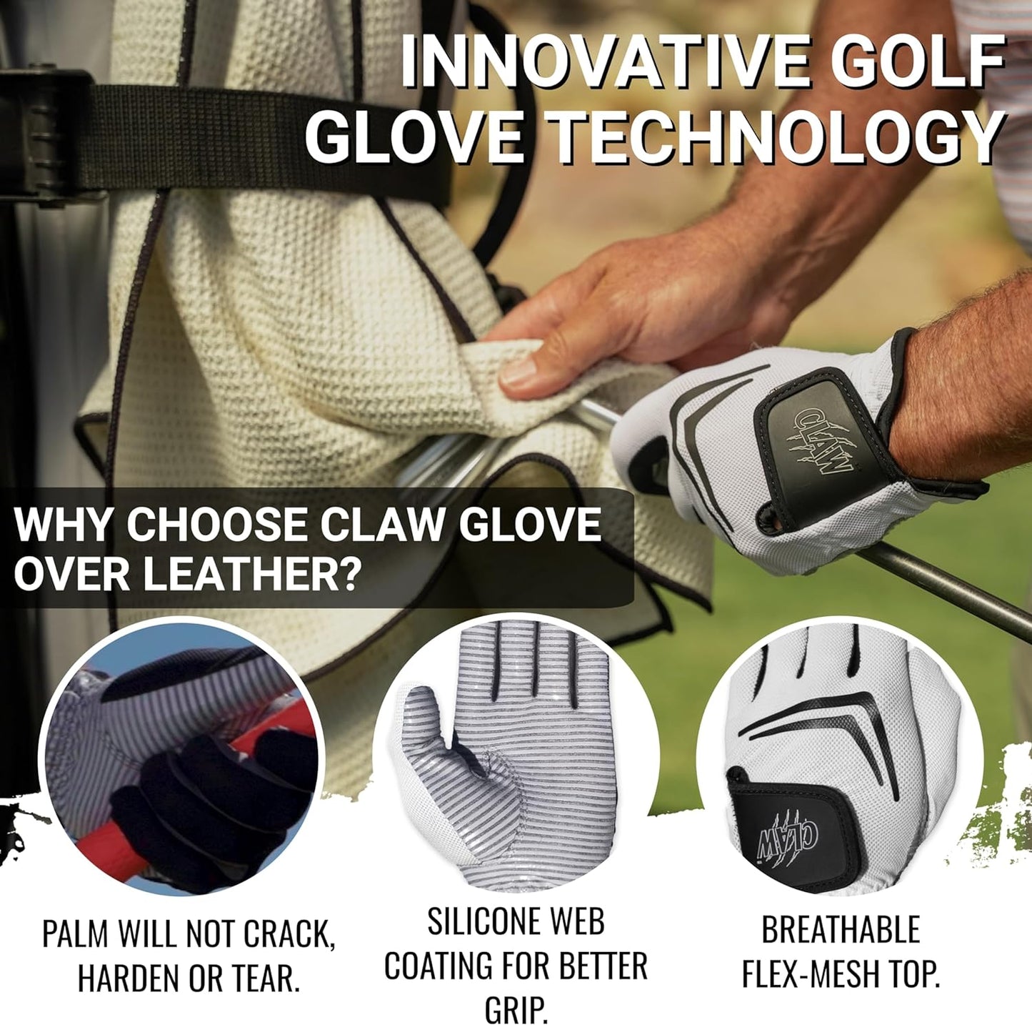 Claw Golf Gloves for Men | Flex-Mesh Design for Cool Ventilation | Lasts 3-5 Times Longer than Leather | Silicone-Web Coating for Maximum Grip | Machine-Washable