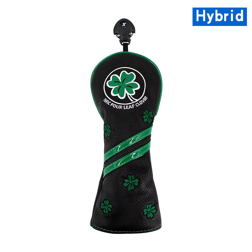 Golf Head Cover Four Leaf Clover Golf Wood Headcover for Driver Fairway Hybrid Putter PU Leather Waterproof Black White Covers