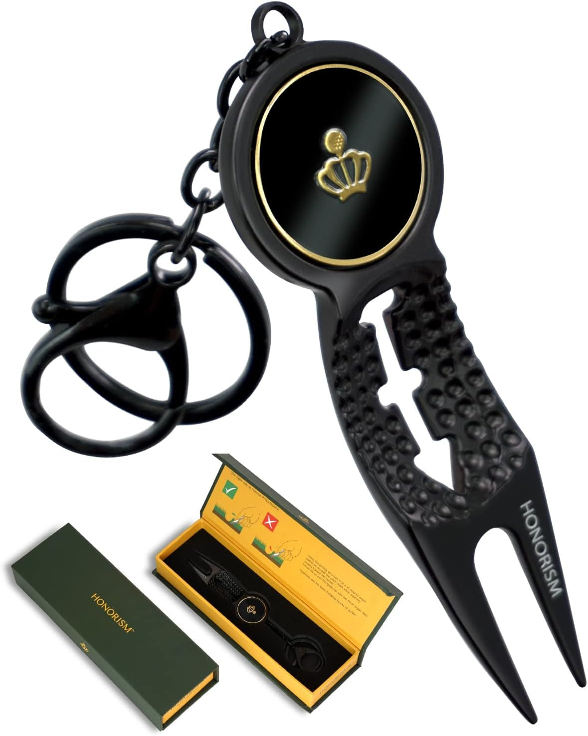 Luxury Golf Divot Repair Tool – Pitch Mark – All Metal & Durable with Multiple Options Key Ring, Magnetic Detachable Ball Marker & Ball Line Marker