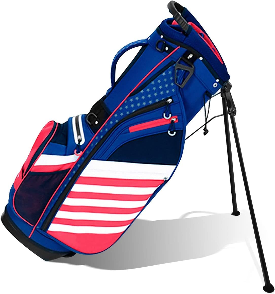 Golf Stand Bag, Lightweight 14 Way Top Dividers Golf Carry Bag with 8 Pockets, USA Stars & Stripes Golf Bag for Golf Club Golf Cart for Men & Women