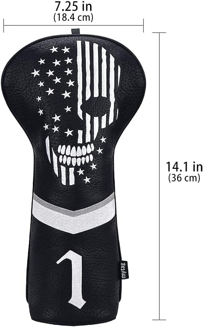 Golf Skull Skeleton Head Cover Golf Club Black Leather Headcovers Set Fits Driver Fairway Wood Hybrid Utility Putter Iron Wedge Headcover