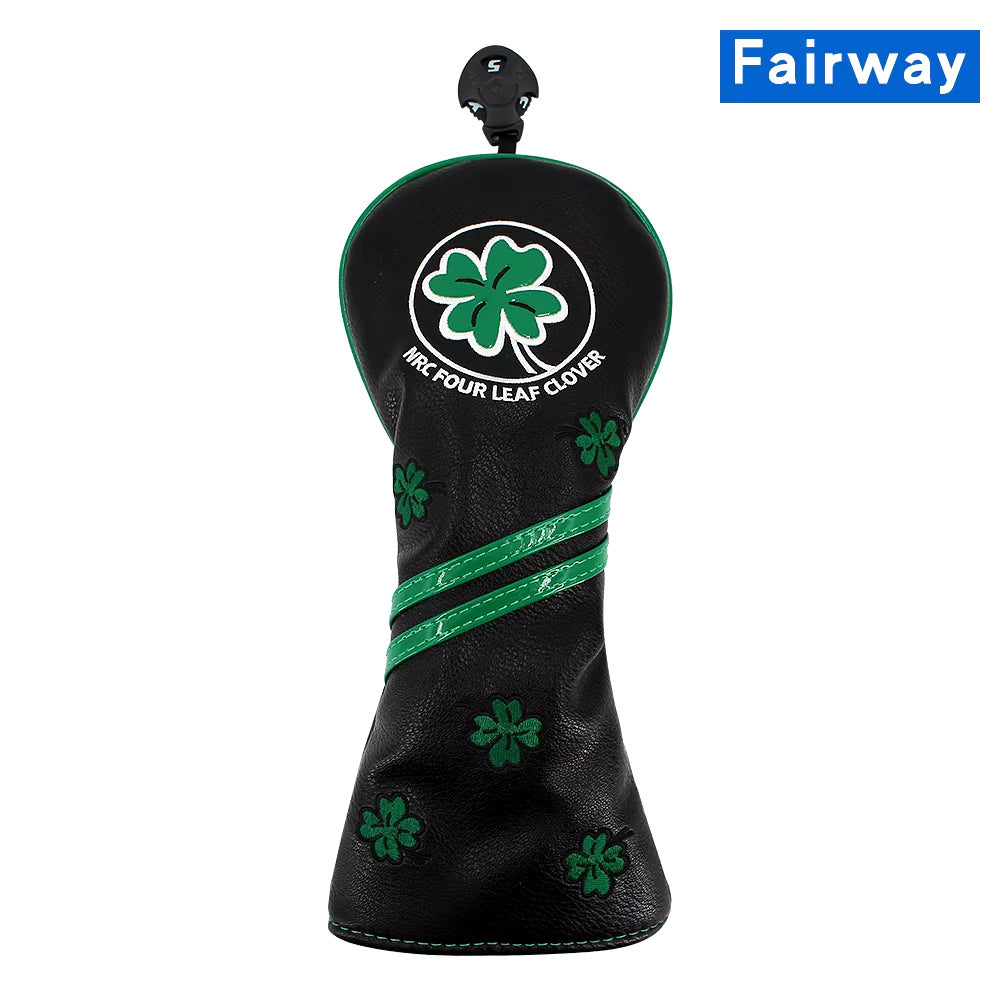 Golf Head Cover Four Leaf Clover Golf Wood Headcover for Driver Fairway Hybrid Putter PU Leather Waterproof Black White Covers