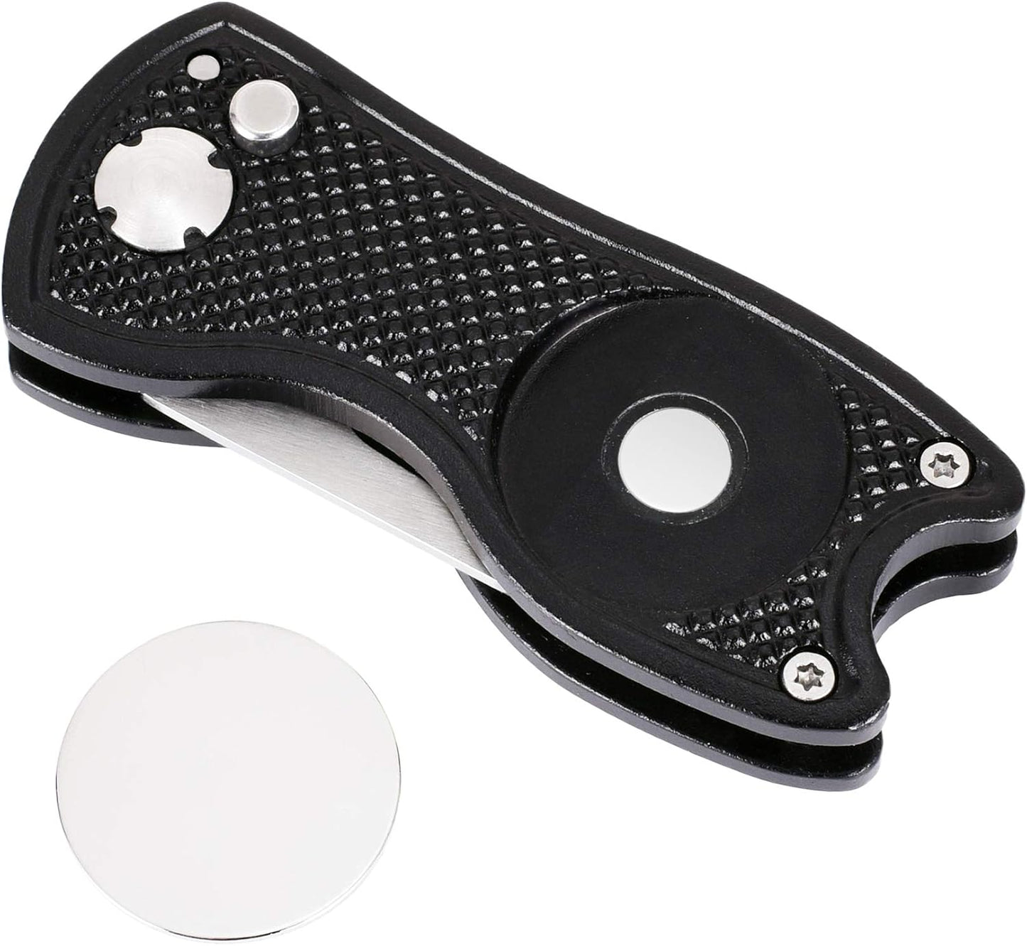 Golf Divot Repair Tool, All Metal Foldable Divot Tool with Pop-Up Button & Magnetic Ball Marker