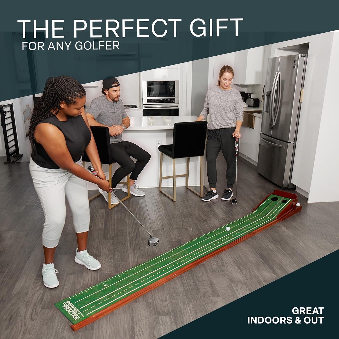 Official Putting Mat of Dustin Johnson - Indoor Golf Putting Green with 1/2 Hole Training for Mini Games & Practicing at Home or in the Office - Gifts for Golfers - Golf Accessories