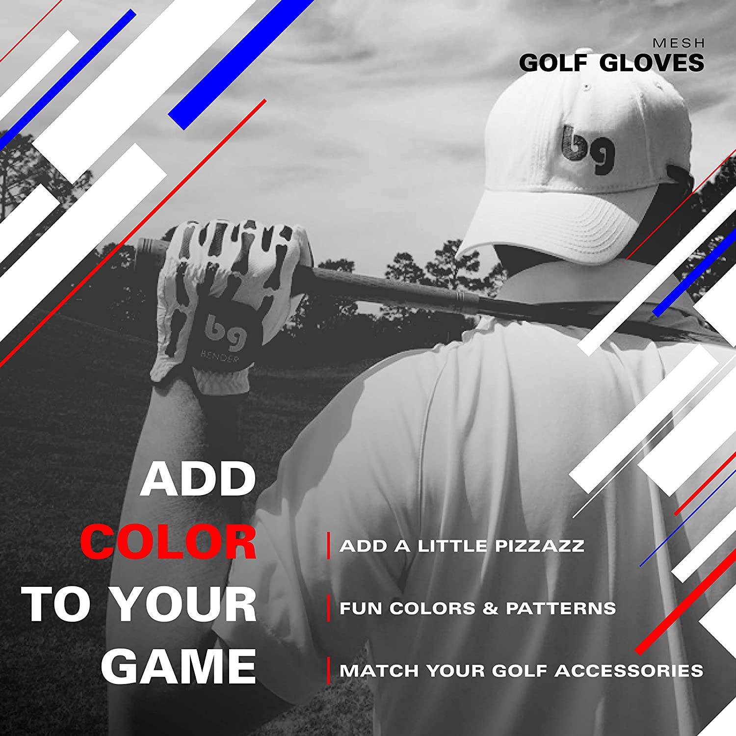 Bender - Mens Golf Glove, Durable Mesh Golf Gloves, Unique Golf Gloves