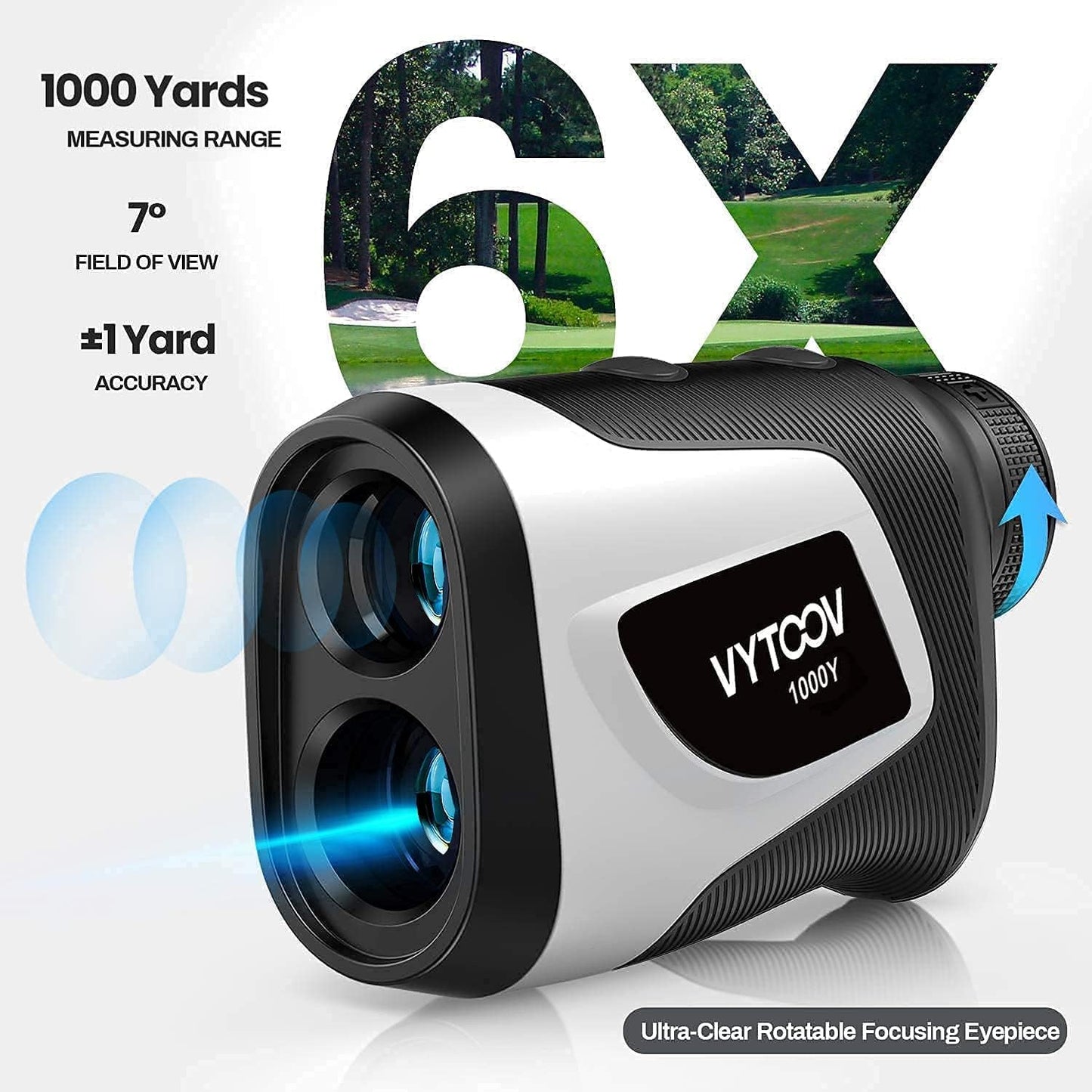 Golf Rangefinder with Slope 1000 Yards 6X Rangefinder Golfing with Slope On/Off Flag-Lock Tech with Vibration Continuous Scan Rechargeable Tournament Legal Golf Rangefinders