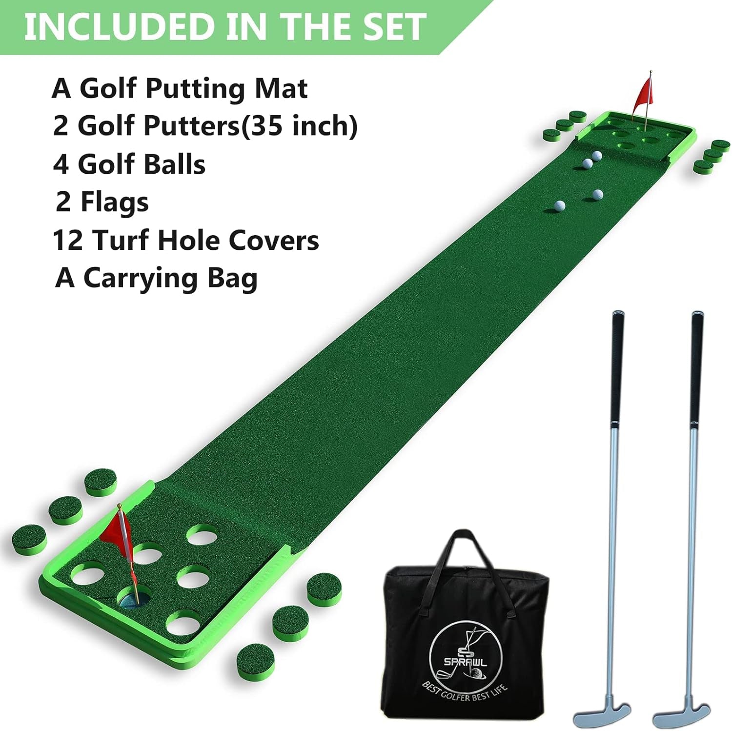 Golf Pong Game Set Putting Mat Indoor & Outdoor Golf Putters Putting Green Practice Training Aid Golf Gifts for Home, Office, Backyard