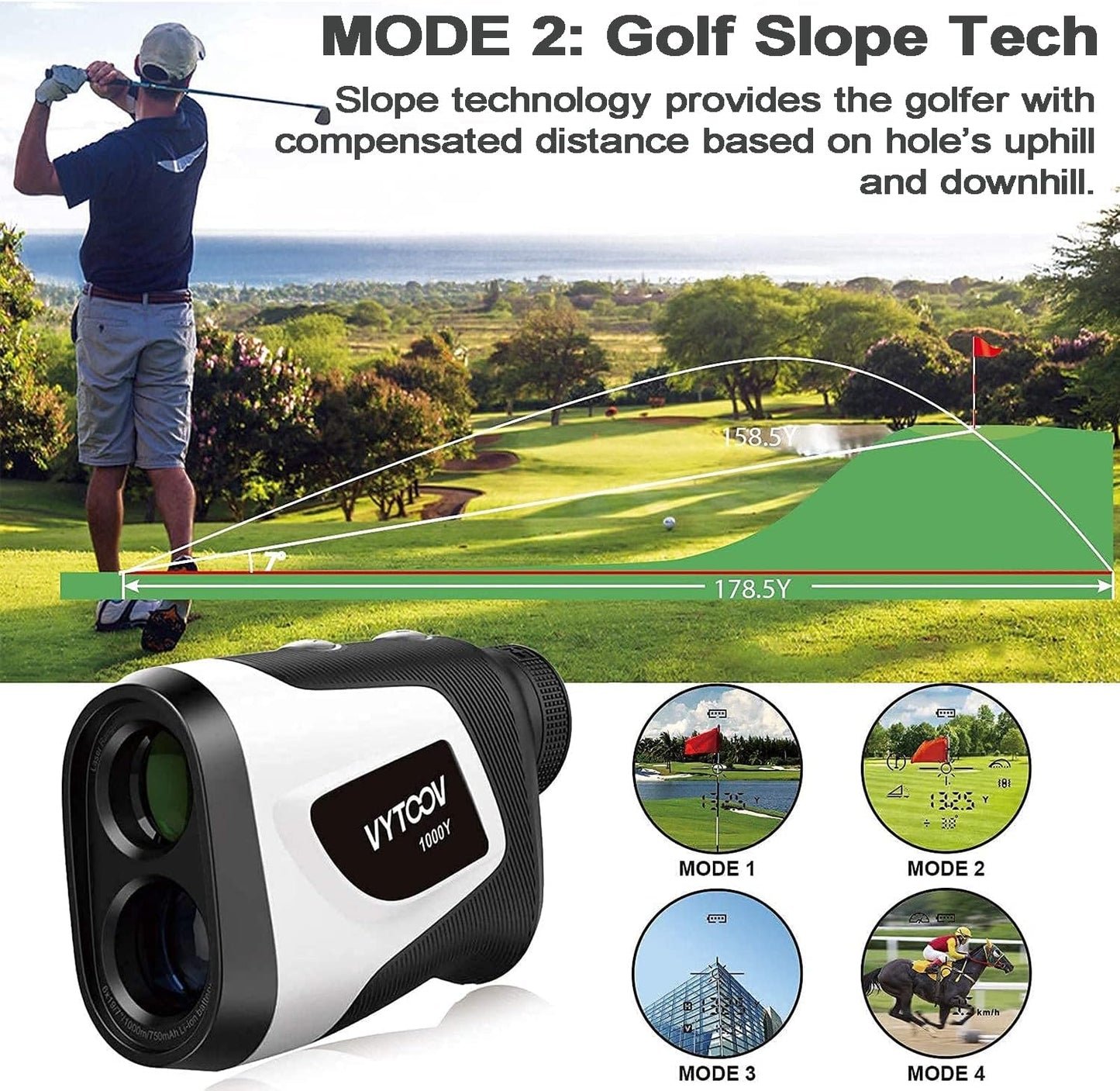 Golf Rangefinder with Slope 1000 Yards 6X Rangefinder Golfing with Slope On/Off Flag-Lock Tech with Vibration Continuous Scan Rechargeable Tournament Legal Golf Rangefinders