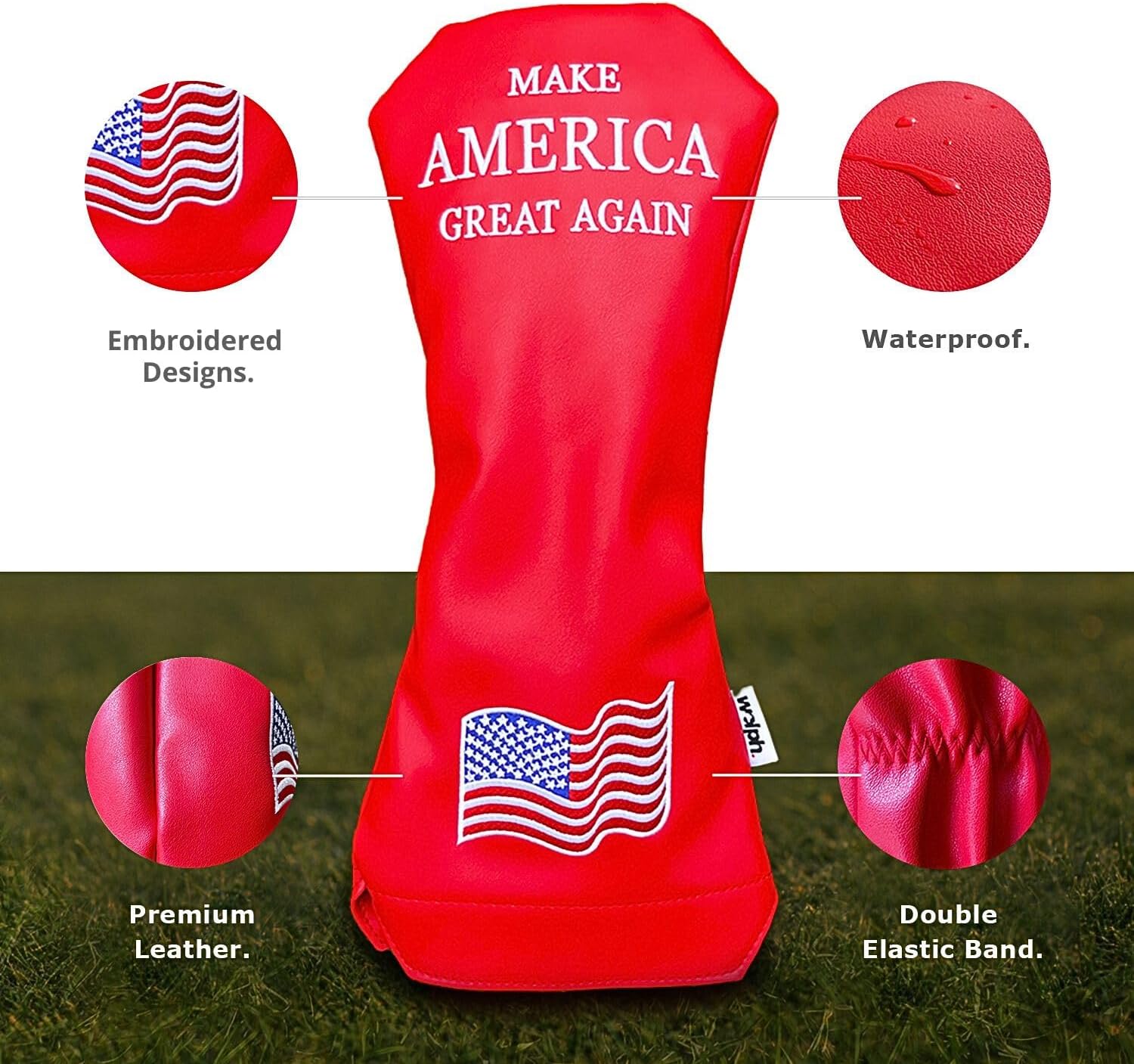 Wolph USA Head Covers Golf - Premium Quality Leather, Iconic Red Color Styled - Driver Headcover Funny - Customize Your Golf Bag - Novelty Golf Head Covers, Fits Any Size