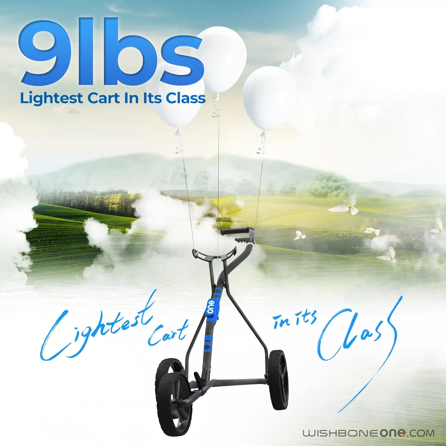 Golf Push Carts, 1 Step Folding 9Lbs Lightweight, High-Tech Minimalistic Design