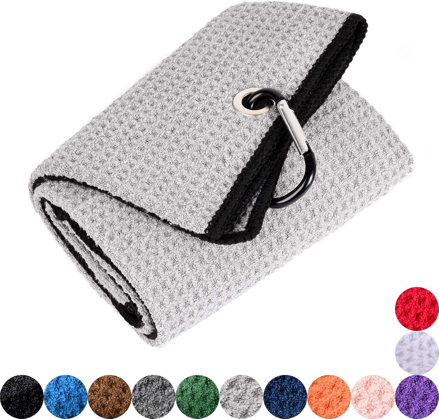 Microfiber Waffle Pattern Golf Towel | Club Groove Cleaner Brush | Foldable Divot Tool with Magnetic Ball Marker (Gray Towel/Brush/Fish Divot)