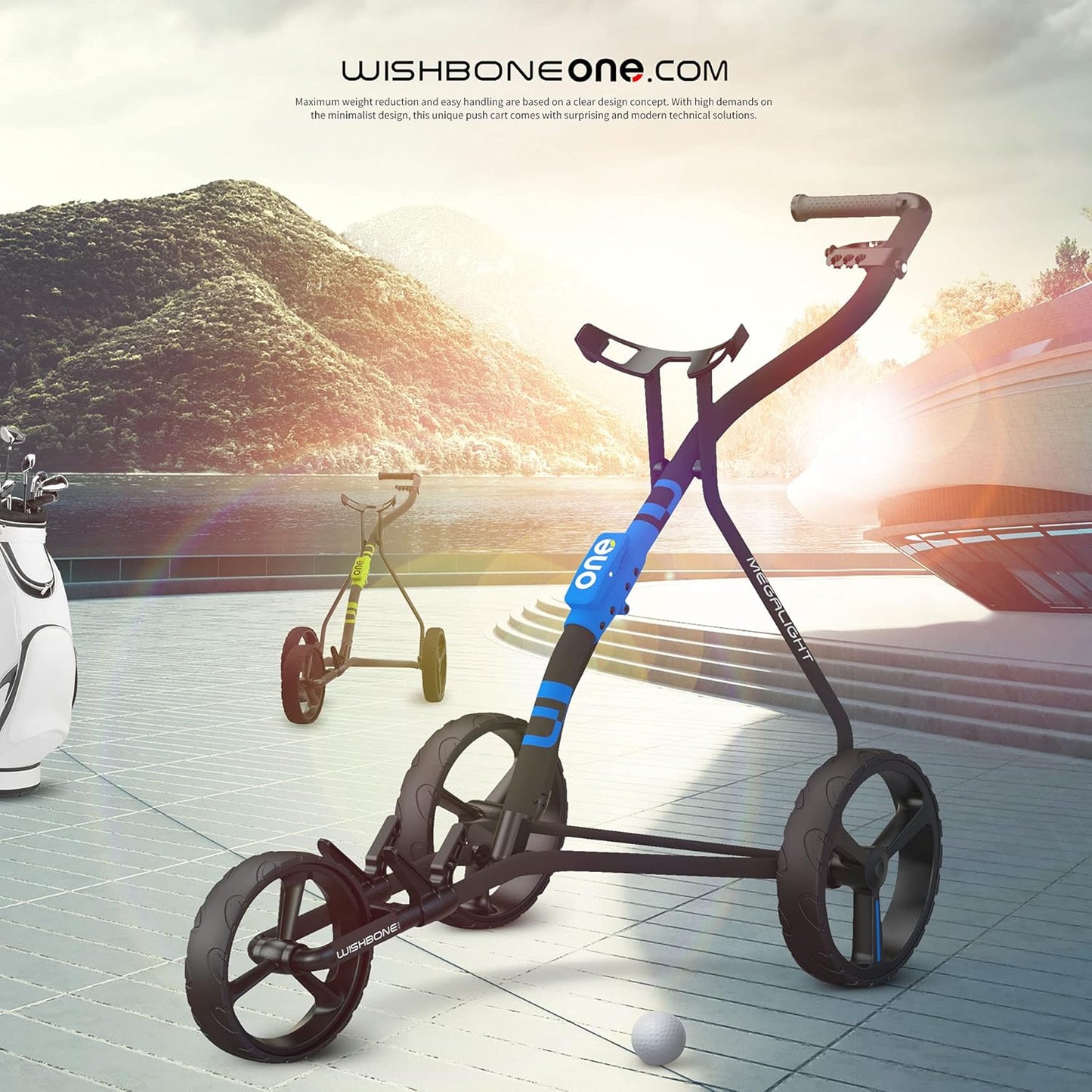 Golf Push Carts, 1 Step Folding 9Lbs Lightweight, High-Tech Minimalistic Design