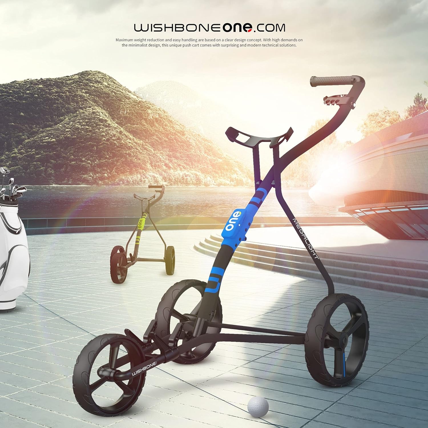 Golf Push Carts, 1 Step Folding 9Lbs Lightweight, High-Tech Minimalistic Design